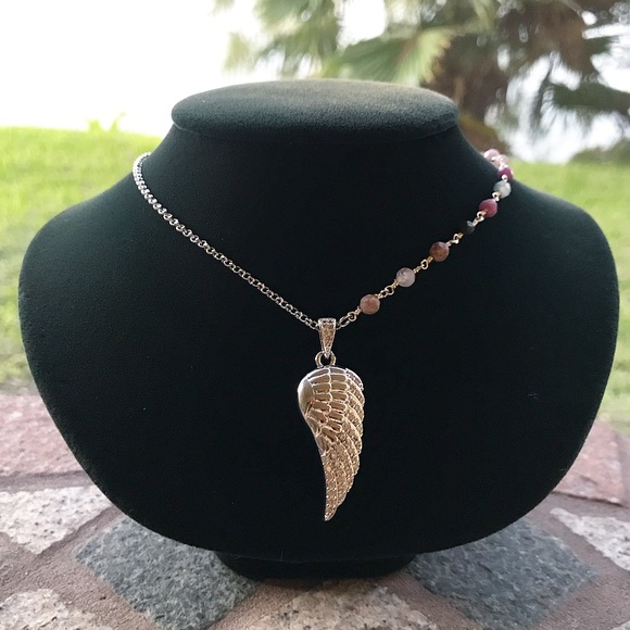 Genuine tourmaline white gold plated angel cz wing - Picture 3 of 8